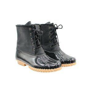 Sporto Saltwater Bella Black Quilted Floral Nylon Lace Up Duck Boots Size 8